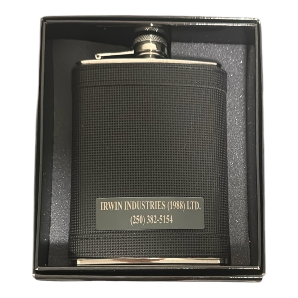 NWT | Stainless Steel & Black | Flask | Branded